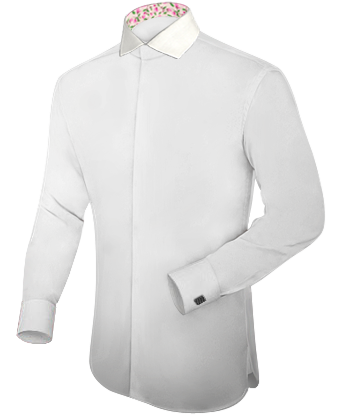 Wit Overhemd Korte Mouw with Italian Collar 1 Button