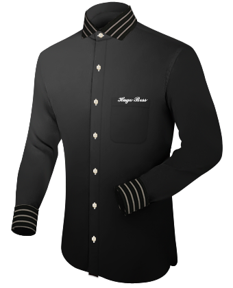 Zwart Hemd with Italian Collar 1 Button