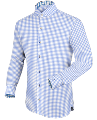 Aanbieding Geruite Blauwe Blouse Heren with Italian Collar 1 Button